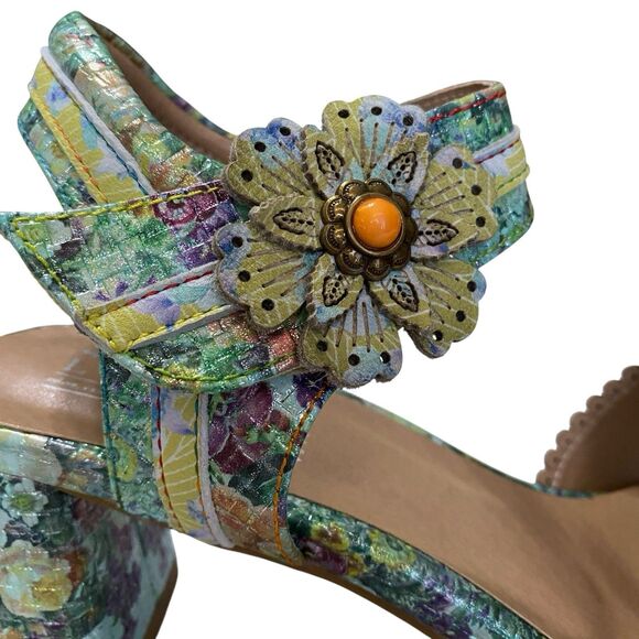 L'Artististe Floral Sandals Boho Spring Step 9.5 10 Block Heel Voguesh - Picture 11 of 15